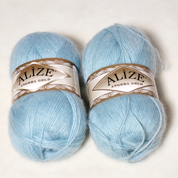 ALIZE Angora Gold Yarn #114 Light Aqua Blue Mohair Wool Blend 2 Skeins - Picture 1 of 3
